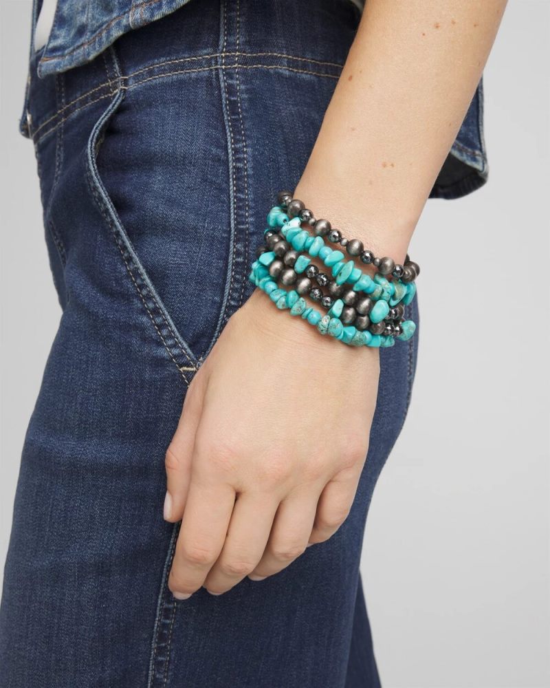 Chicos Turquoise Stone Stretch Set of Five Beaded Bracelets - TURQUOISE