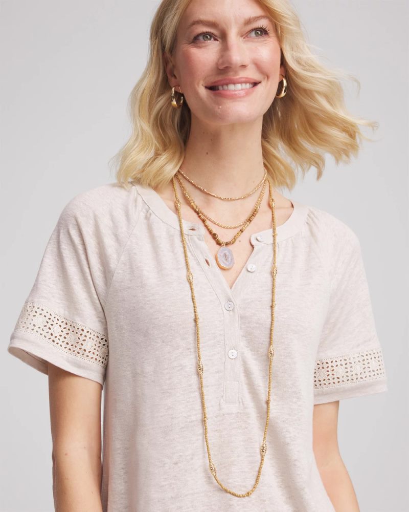 Chicos Long Goldtone Seed Bead Necklace - GOLD