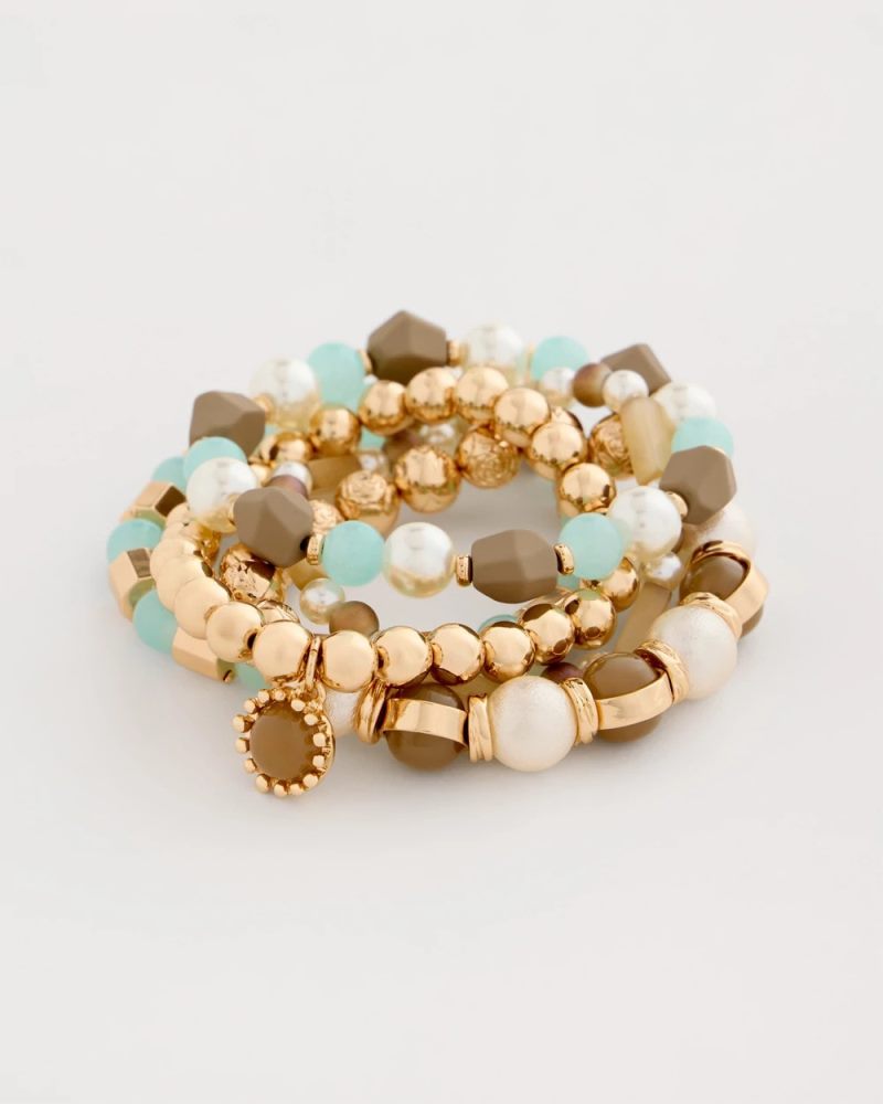 Chicos Aqua Stretch Set of Five Beaded Bracelets - AQUA