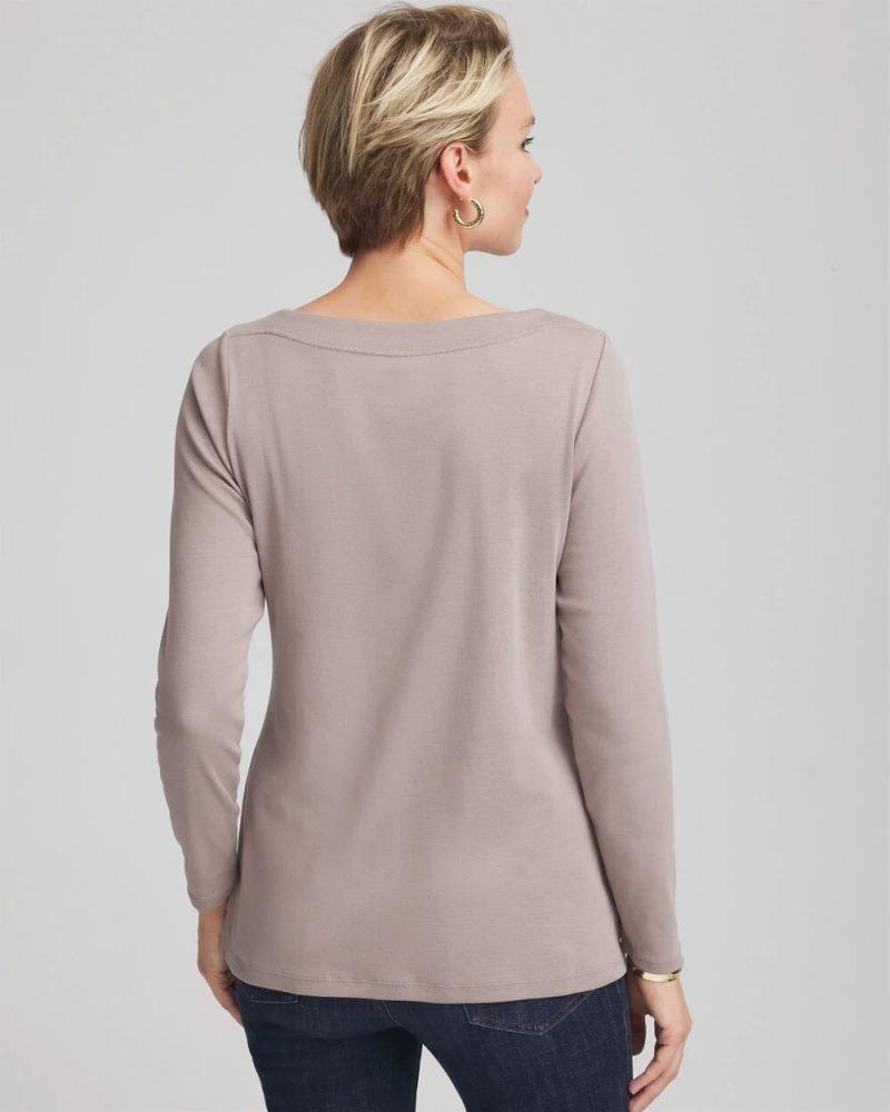 Chicos Stretch Cotton Boatneck Tunic - ROCKY MOUNTAIN