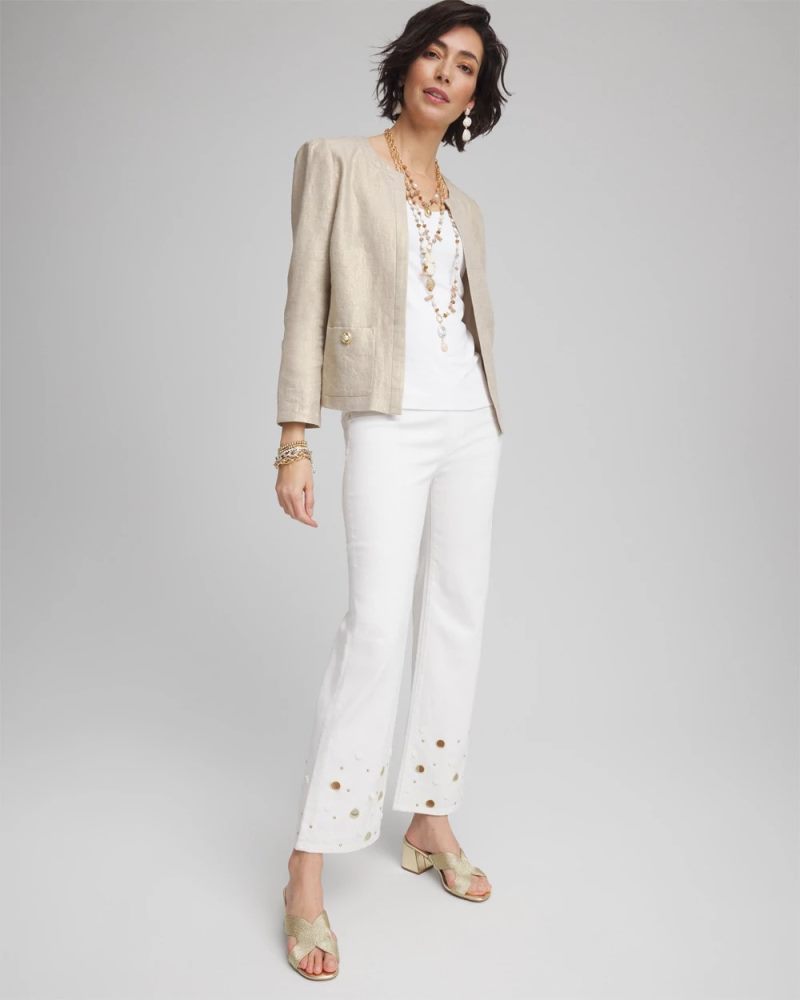 Chicos Pull-On Embellished Straight-Leg Cropped Jeans - ALABASTER