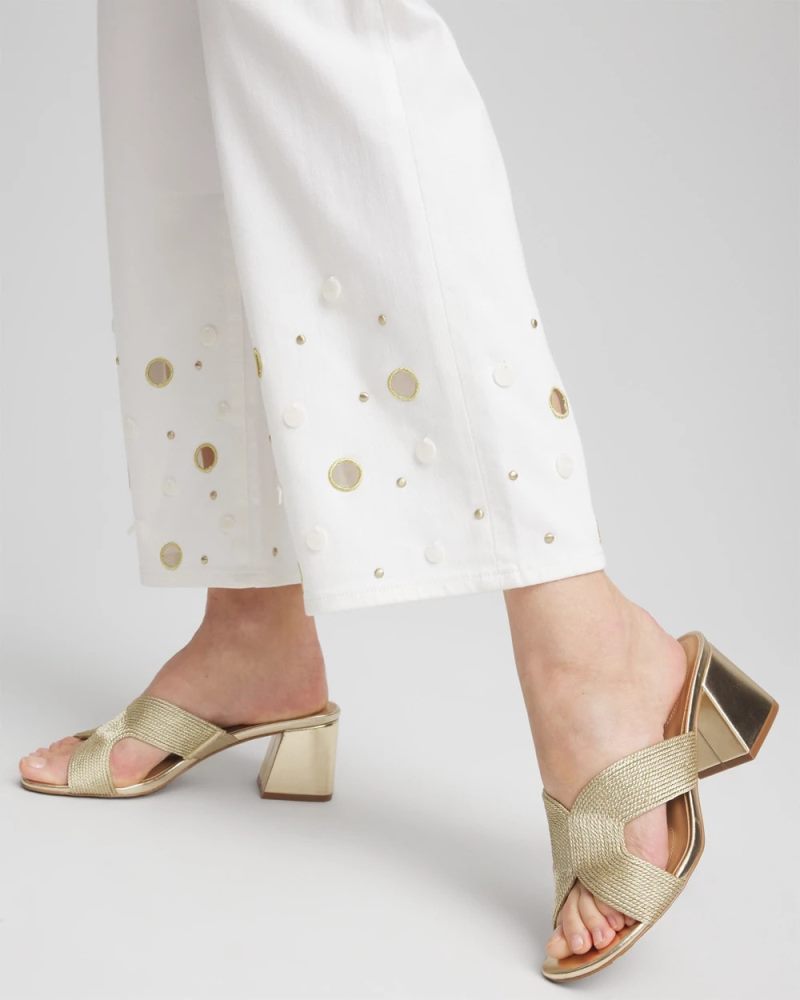 Chicos Pull-On Embellished Straight-Leg Cropped Jeans - ALABASTER