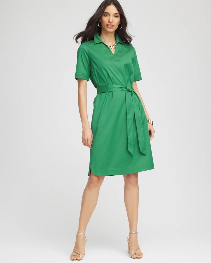 Chicos Shirttail Hem Popover Dress - JARDIN GREEN