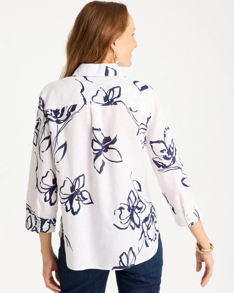 Chicos No Iron Linen Amalfi Shirt - PASSPORT BLUE